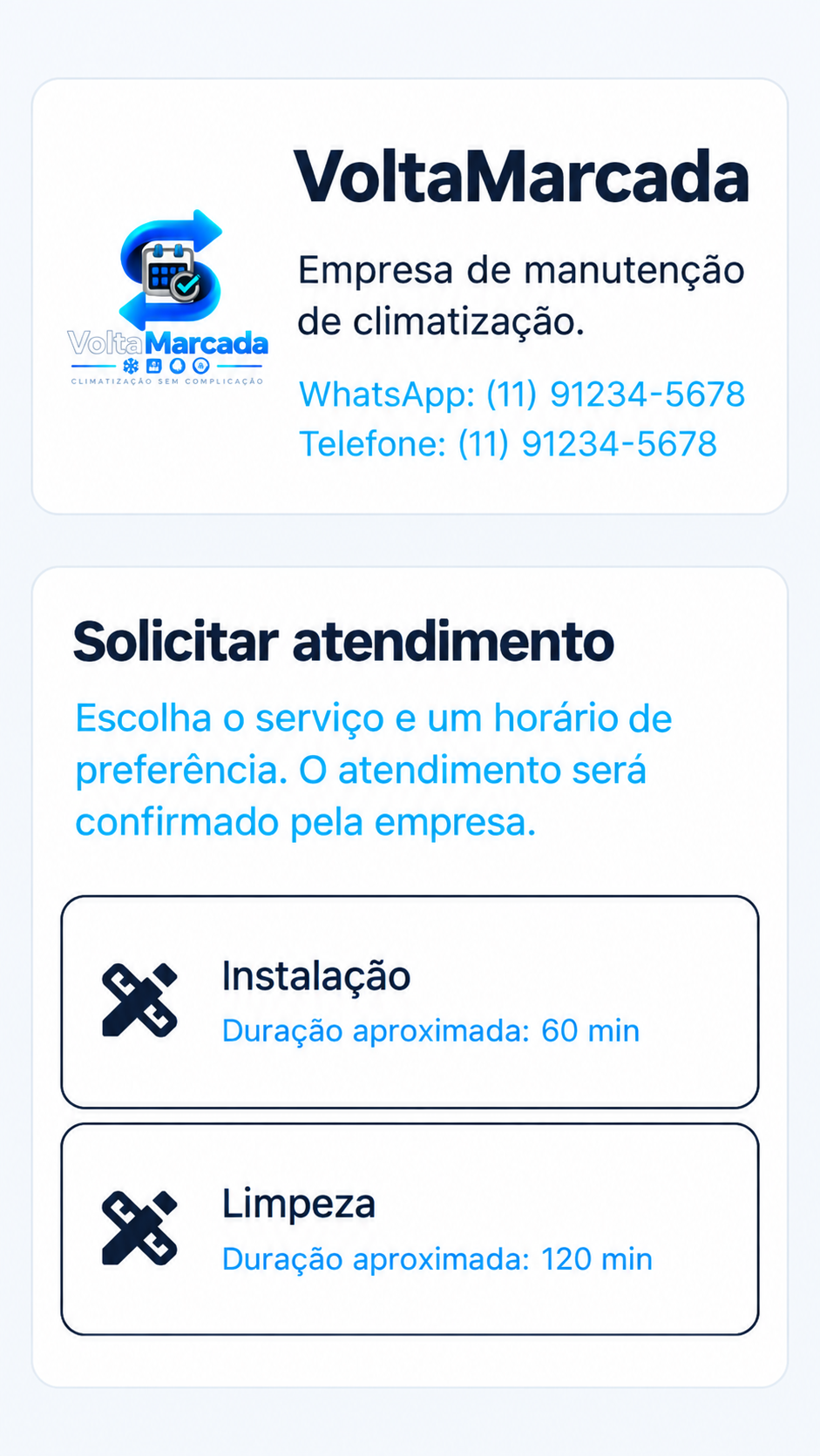 Página pública demonstrativa para solicitar manutenção pelo celular